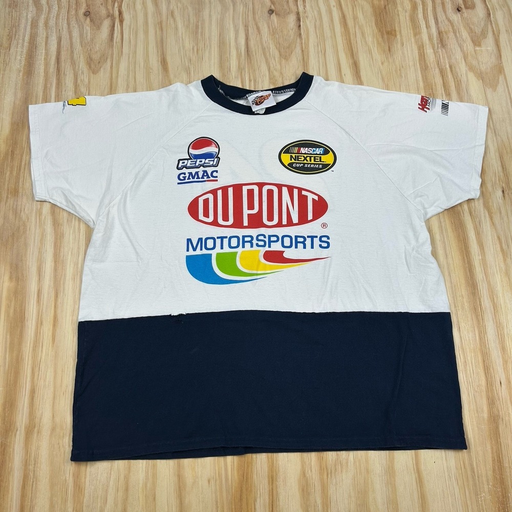 Vintage 90's‎ #24 Blue White Tee DU PONT Winner's Circle Shirt Size 2XL Flaw